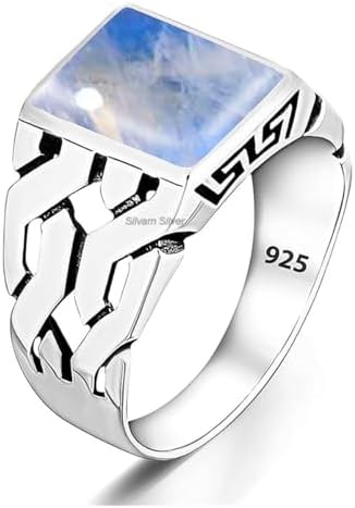 Solid 925 Sterling Silver Rectangle Shape Gemstone Men Signet Rings, Beautiful Handcrafted Anniversary, Christmas Gift for Fathers, Son, Boyfriend, Friend