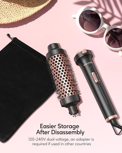 Wavytalk Thermal Brush, 1 1/2 inch Heated Round Brush with Detachable Head, Velvet Pouch and Dual Voltage for Travel, Easy to Create Blowout Look, Rose Gold
