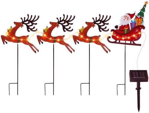 LIGHTSHINE Metal Solar Christmas Decorations with Led Fairy String Lights, Solar Landscape Pathway Stakes Lights, Outdoor Iron Christmas Lights Decor for Yard, Patio, Porch (Warm White)