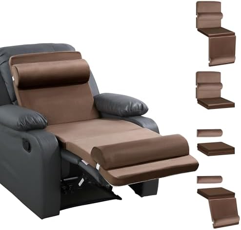 HOMBYS 5-in-1 Recliner Seat Cushion for Elderly+Lumbar Support Pillow + Leg Pad, with Adjustable Half Moon Neck Pillow & Footrest, Foam Filling with Velvet Fabric, Thick & Non-Slip, Brown