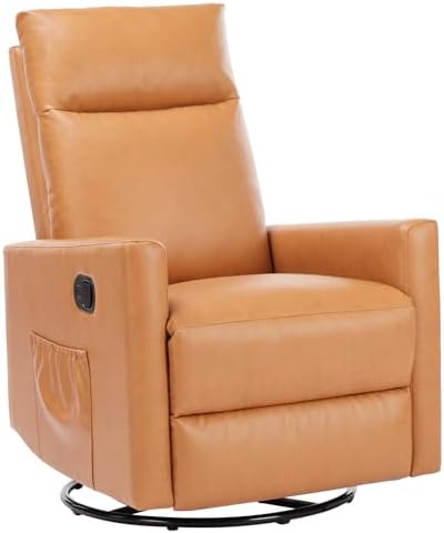 Sweetcrispy Recliner Chair, 360 Swivel Rocker Chair for Adults, Glider Rocker Recliners, Nursery Chairs for Living Room, High Back, Upholstered Deep Seat,Brown