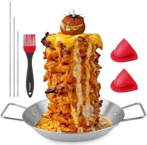 Al Pastor Skewer for Grill Stainless Steel Shawarma Skewer Stand with 3 Spikes (8"/10"/12"),Brush & Anti-scalding Fittings for BBQ Grill Oven