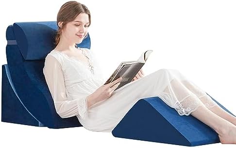 4PCS Orthopedic Bed Wedge Pillow Set for After Surgery, Memory Foam for Sleeping, Rotator Cuff Post Surgery, Sit Up Pillow for Shoulder and Back Support, Blue
