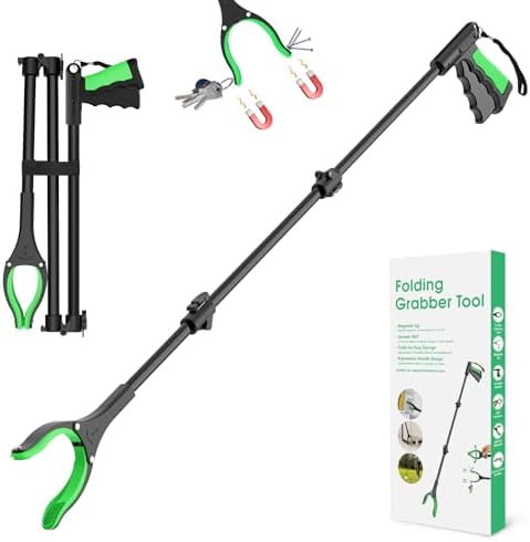 52" Extra Long Grabber Reacher Tool, Foldable Reacher Grabber Pickup Tool with Strong Magnetic & 360° Rotating Anti-Slip Jaw, Extension Trash Picker Upper Grabber for Indoor & Outdoor