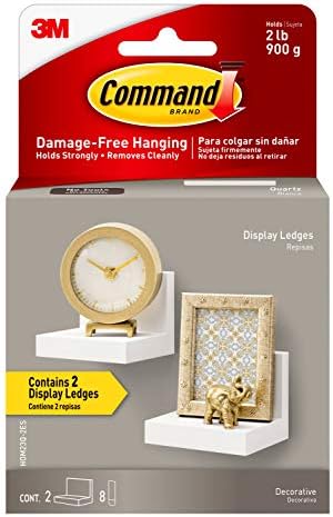Command Display Ledges, Holds up to 2 lb, Quartz, 2 Ledges with 8 Medium Command Strips, Damage Free Hanging Floating Shelf with Adhesive Strips, Personalize Living Room, Bedroom, Kids Room or Office