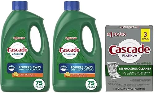 Cascade Complete Gel Dishwasher Detergent, Citrus Breeze Scent, 75 oz (Pack of 2) with Cascade Platinum Dishwasher Cleaner, 3 count Bonus Pack
