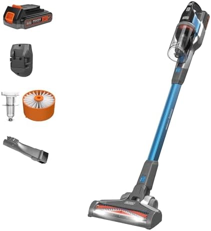 BLACK+DECKER Cordless Vacuum, Powerseries Extreme, Stick Vacuum Cordless Rechargeable, Interchangeable Floorhead with Crevice Attachment, 3 Speed Control, Lightweight, Blue (BSV2020G)