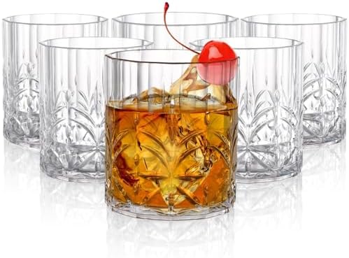 6 Pack Plastic Water Tumblers, 14 OZ Unbreakable Acrylic Whiskey Drinking Glasses, BPA-Free Clear Wine Cup, Shatterproof Drinkware Barware for Juice, Cocktail