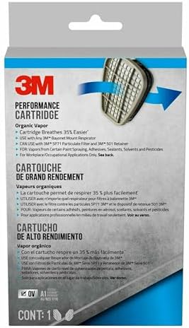 3M Performance Organic Vapor Replacement Cartridges, 1 Pair, Use With Any 3M Bayonet Mount Respirator, For Vapors From Certain Paint Spraying, Adhesives, Sealants, Solvents & Pesticides (6001P1-DC)