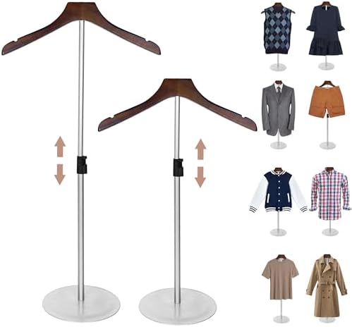 2 Pack Shirt Display 35" Height Adjustable Shoulder Stand Shirt Rack, T Shirt Display Stand for Shops, Steaming Clothes Holder, Silver