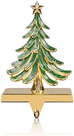 JUSTOTRY Christmas Stocking Holders for Mantle Glitter Green Xmas Tree Gold Stocking Holder for Fireplace Home Decor Holiday Gifts Christmas Decorations Supplies Non-Skid Durable and Sturdy