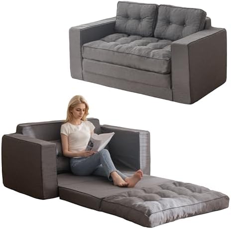 YOSHOOT Loveseat Sleeper Sofa,55" Convertible Sofa Bed Couch Futon Couches for Living Room,3-in-1 Pull Out Floor Couch with Backrest and Pillows