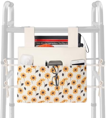 TOGETRUE Walker Bag, Handy Walker Basket with Water Cup Holder, Walker Storage Accessories Bag for Folding Walker, Wheelchairs, Strollers, 15"x11.5" (Daisy)