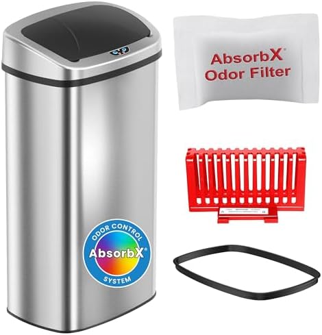 iTouchless 91 Liter / 24 Gallon Sensor 2.0 Kitchen Trash Can with Lid, Commercial Grade Automatic Stainless Steel Touchless Recycle Bin, AbsorbX Odor Filter, for Home, Office, Restaurant, Lobby, Store