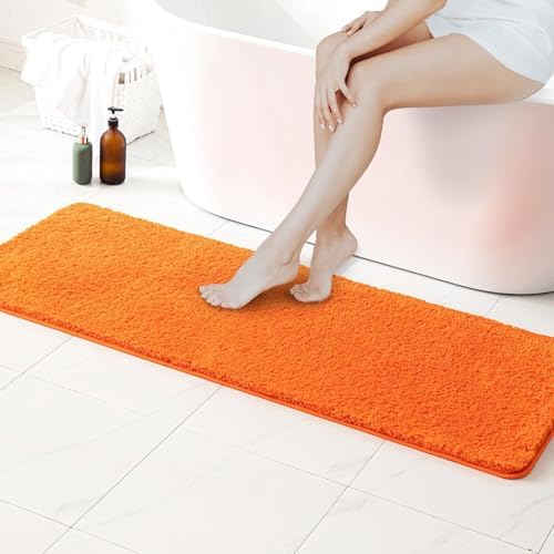 MIULEE Fall Orange Extra Thick Non Slip Bathroom Rug Shaggy Soft Bath Mat Plush Microfiber Absorbent Water for Shower Tub Machine Washable (24x70 Inches)