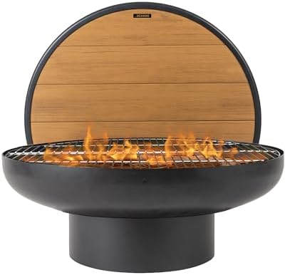 32 Inch Round Fire Pit Table with Fire Pit Grill, Extra Thick, Heavy Duty Fire Bowl, Deep Outdoor Firepit, Wood Burning Firepits for Outside Patio, Backyard Fire Pits, Large BBQ Pit