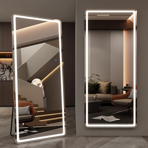 LED Full Length Mirror, 71" x 28" Oversized LED Mirror Full Length Lighted Floor Standing,Hanging Floor Mirror with Lighted Stand Free Standing for Bedroom,Livingroom,Rect Style