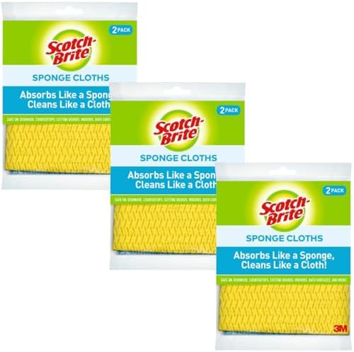 Scotch-Brite Sponge Cloth – 6-Pack (3 Packs of 2 Each), Reusable and Washable, Highly Absorbent, Multi-Purpose Cleaning Cloths