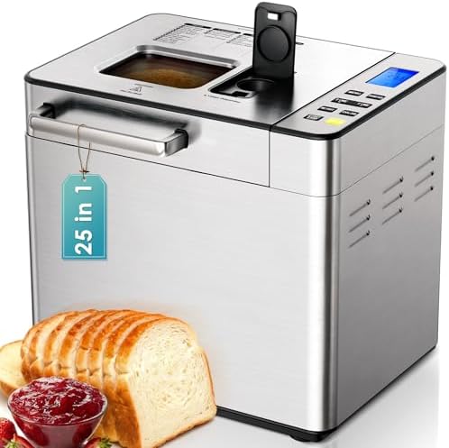 EUHOMY 25-in-1 Bread Maker Machine 2LB Breadmaker, Bread Machines with Nut Dispenser and Yeast Dispenser, 3 Loaf Sizes 3 Crust Colors, Dough Maker with Customized Options, Gluten-Free, Recipe, Gifts