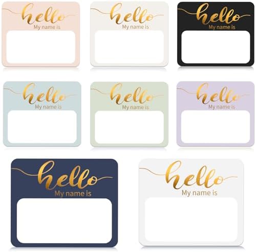 Name Tag Stickers, 120 Pcs Hello My Name is Stickers, (3" x 2.5") Gold Foil Adhesive Nametags Name Labels Sticker for School Classroom, Meeting, Conferences, Clothes, Office & Christmas