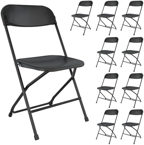 10 Pack Black Folding Chairs, Portable Party Chairs, Plastic Folding Chair,Stackable Commercial Seats with Steel Frame for Office Wedding Party Patio Dinning Events, 350lbs Capacity