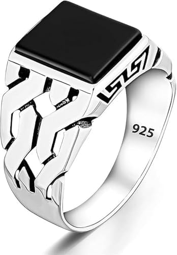 Solid 925 Sterling Silver Rectangle Shape Gemstone Men Signet Rings, Beautiful Handcrafted Anniversary, Christmas Gift for Fathers, Son, Boyfriend, Friend