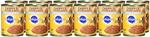 PEDIGREE CHOPPED GROUND DINNER Adult Canned Soft Wet Dog Food Combo with Chicken, Liver & Beef, 13.2 oz. Cans (Pack of 12)