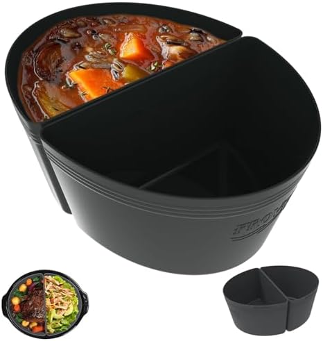 8Qt – 8.5Qt Silicone Slow Cooker Divider Liners Oval. Compatible with Ninja (MC1001) (MC1010), CrockPot (SCCPVFC800-DS) (SCV 800), Hamilton Beach (33480) and more. Reusable Sturdy Liner Inserts