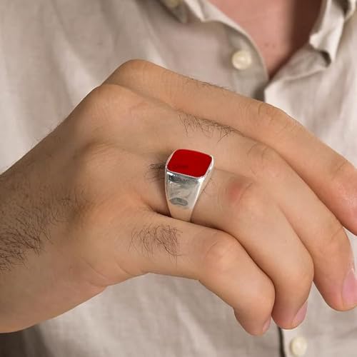 Solid 925 Sterling Silver Cushion Shape Gemstone Men Signet Ring, Beautiful Handcrafted Christmas Gift for Fathers, Son, Boyfriend, Friend