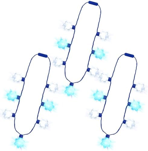 3PCS Christmas Light Necklace Light up, 3 Glow Modes Christmas Accessories, 7 Light Bulbs Blue White Snowflakes, Wearable Xmas Party Favors for Ugly Sweater Parties, New Year Party Supplies