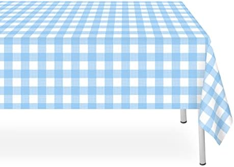 6 Pack Blue and White Checkered Tablecloth, Blue Plastic Table Cloths for Parties Disposable, 54 x 108 inch Waterproof Rectangular Blue Gingham Camping Tablecloth for Birthday, Party, Picnic
