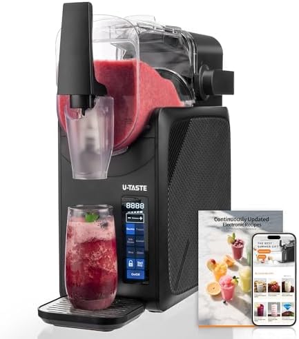 U-Taste Frozen Drink Slushie Machine: 88 oz Rapid-Cool Margarita Slushy Maker, 12-Hours Runnig, Self-Cleaning, 5 Preset Programs: Slushie, Frappe, Milk Shake, Cocktail, Wine-Mold for Home Party -Black