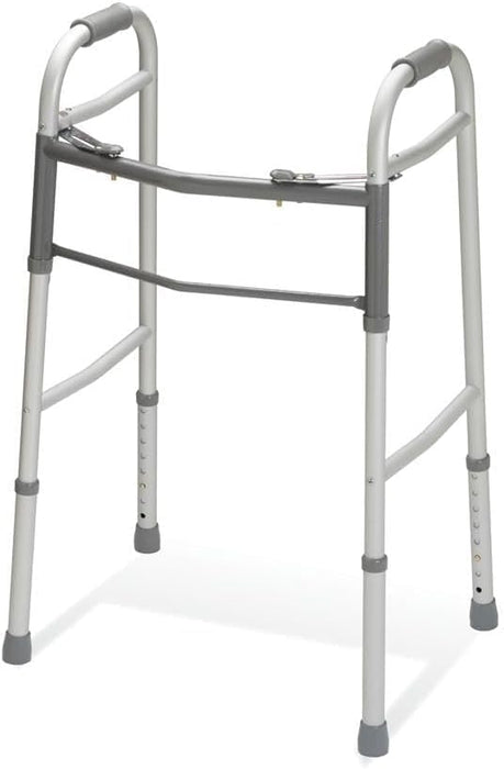 Caring Two-Button Folding Walkers Without Wheels, 300 lbs Weight Capacity - Robust & Adjustable Mobility Aid for Elderly and Disabled Individuals - 1 Count