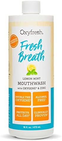 Oxyfresh Premium Lemon Mint Fresh Breath Mouthwash – Oral Rinse for Bad Breath – SLS & Fluoride Free Mouthrinse – Alcohol Free, Gentle Non Burning Mouthwash with Xylitol & Essential Oils, 16 oz