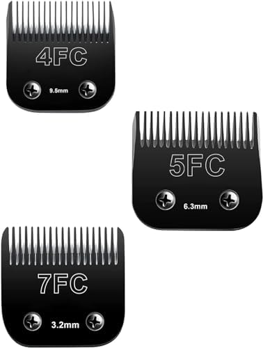 Detachable Pet Dog Clipper Blades,Compatible with Oster A5, Wahl KM Series Clippers,Made of Ceramic,BLACK,3 PACK (4FC 5FC 7FC)