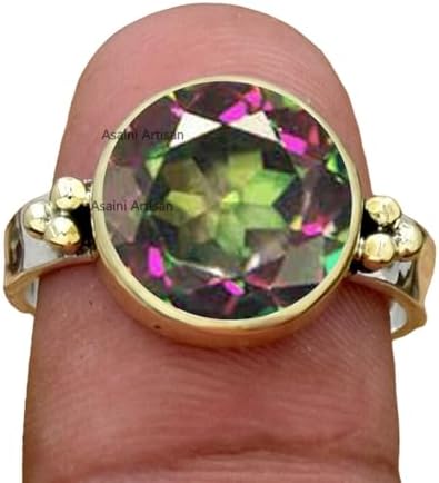 Radiant Sophistication: 10MM Round Gemstone Pure Solid 925 Sterling Silver Ring with Two-Color Elegance, Mother's Day Gift for Women