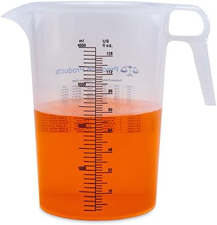 One Gallon 128oz Measure Pitcher - Convenient Conversion Chart - Strong Food Grade - Great for Lawn, Chemicals Pool, Ag, Lye, Home Hobbies, Motor Oil, Fluids - Turnah Precision Products, Made in USA