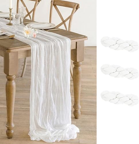 3 Pack White Cheesecloth Table Runner - 10Ft Gauze Cheese Cloth Table Runner 35x120 Inch Long Romantic Sheer Table Cloth for Wedding Bridal Baby Shower Thanksgiving Christmas Decorations