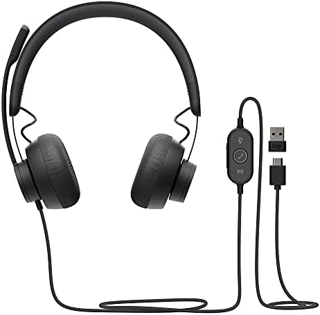Logitech Zone 750 Wired On-Ear Headset with Advanced Noise-canceling Microphone, Simple USB-C and Included USB-A Adapter, Plug-and-Play Compatibility for All Devices