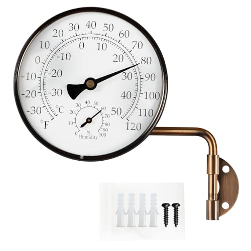 4-Inch Brass Outdoor Thermometer - Analog Temperature Gauge for Patio, Greenhouse and Garage
