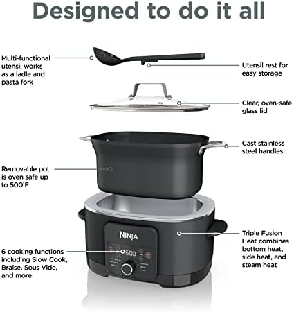 Ninja MC1010 Foodi PossibleCooker PLUS - Sous Vide & Proof 6-in-1 Multi-Cooker, with 8.5 Quarts, Slow Cooker, Dutch Oven & More, Glass Lid & Integrated Spoon, Nonstick, Oven Safe Pot to 500°F, Black