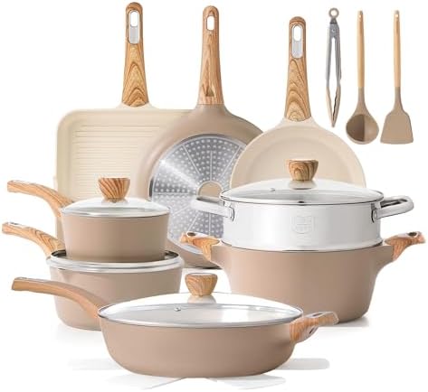 SENSARTE Ceramic Cookware Sets, Pots and Pans Set Nonstick, 20-Piece Induction Cookware, Non-toxic Healthy Non Stick Kitchen Cooking Set with Stay-Cool Handles, PFAS PTFE PFOA PFOS Free
