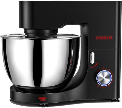COOKLEE Stand Mixer, 9.5 Qt. 660W 10-Speed Electric Kitchen Mixer with Dishwasher-Safe Dough Hooks, Flat Beaters, Wire Whip & Pouring Shield Attachments for Most Home Cooks, Silver