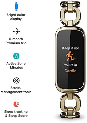 Fitbit Luxe Special Edition Fitness and Wellness Tracker, Gorjana Soft Gold Stainless Steel Parker Link Bracelet, One Size (S & L Peony Classic Bands Included)