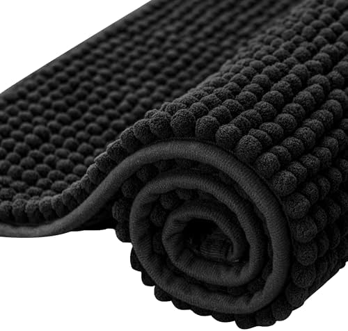 SUBRTEX Bathroom Rugs, 24" x 36" Chenille Bath Rug Soft Short Plush Bath Mat Soft Shower Mat Water Absorbent Shower Mat Quick Dry Machine Washable, Black