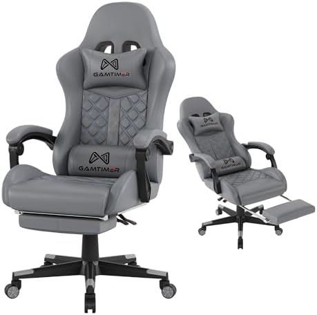 Gaming Chair, 400 lbs Adult Chair, High Back Computer Chair with Footrest and Linked Armrests, Office Video Game Chair with Lumbar Support (Grey)