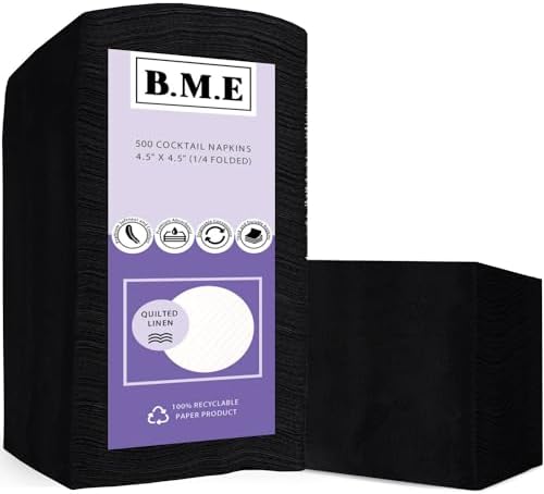 500 Pack Black Cocktail Napkins- Bulk Paper Napkins Eco-Friendly- Disposable Square Bar Napkin for Parties- Soft & Absorbent Dinner Napkins- Beverage Napkins for Weddings, Restaurants and Everyday Use