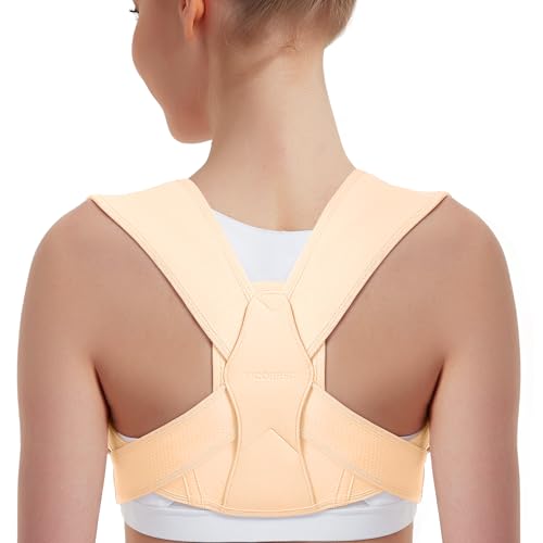 Posture Corrector for Women and Men, Adjustable Upper Back Brace for Clavicle Support and Providing Pain Relief from Neck, Shoulder, and Upper Back (Beige, Small/Medium)