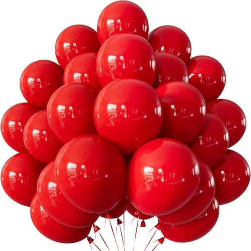 Red Balloons - 12 Inch Red Latex Balloons Round Latex Balloon with Ribbons, Shiny Party Balloon for Christmas Birthday Wedding Anniversary Engagement Party Decorations, Photo Backdrop Supplies