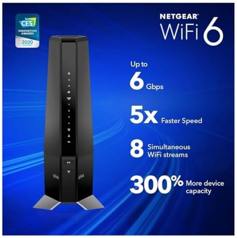 NETGEAR CAX80-100NAR Nighthawk AX6000 6Gbps DOCSIS 3.1 WiFi 6 Cable Modem - Certified Refurbished